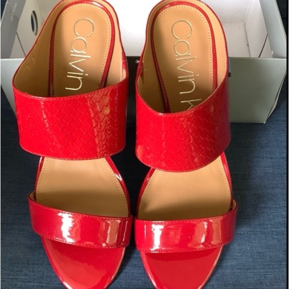 Calvin Klein Shayna Red Heel Sandals, Size 10